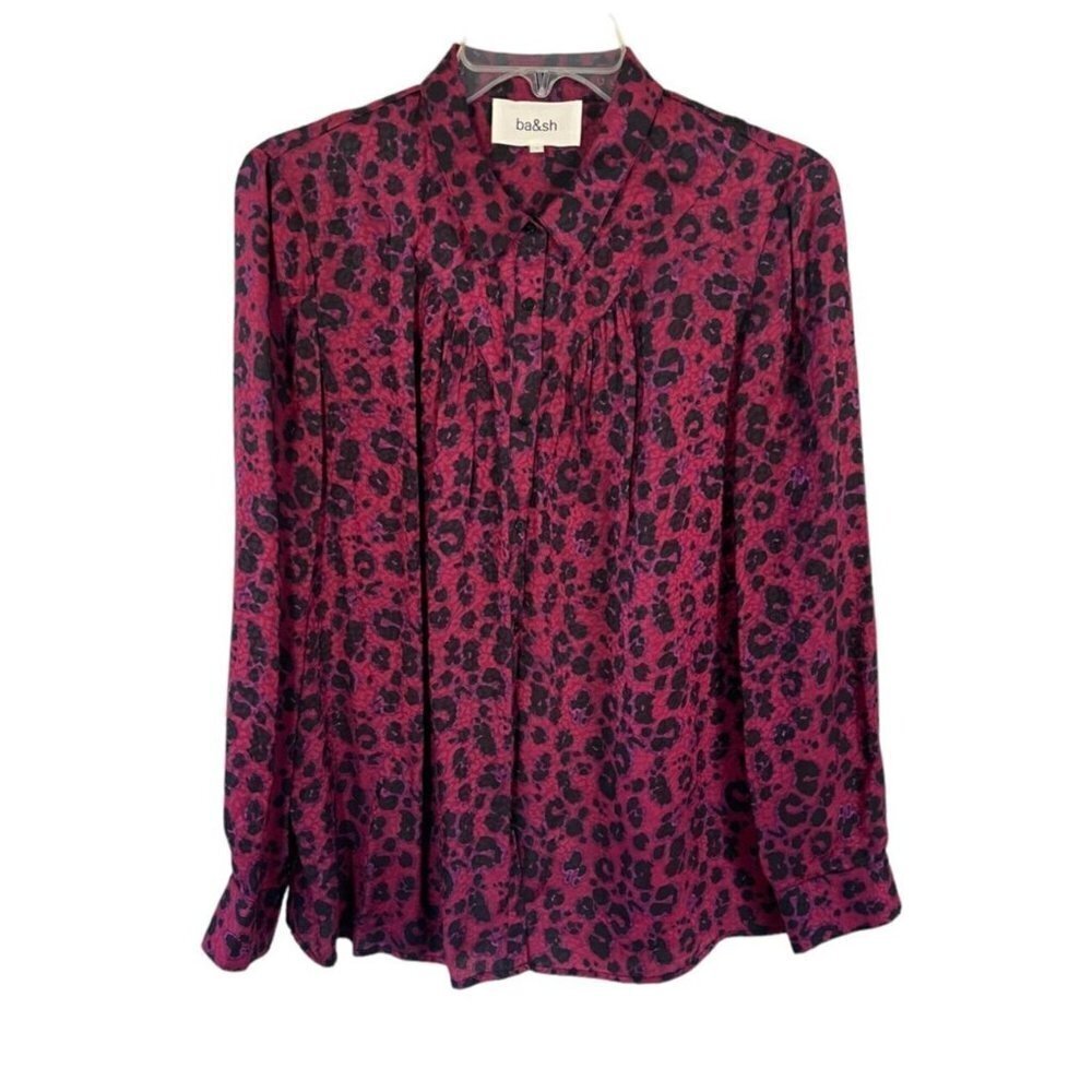 Ba&Sh Button Up Long Sleeve Collared Blouse Fuchsia‎ Pink Blue 6 Small